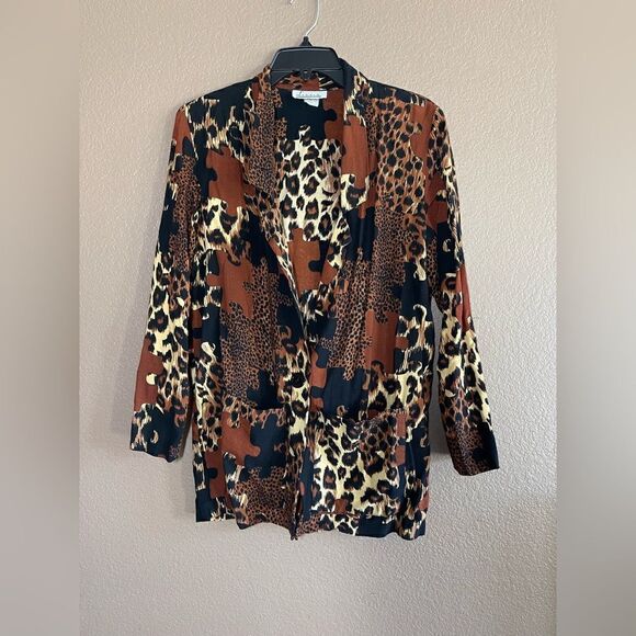 Vintage Lerner leopard cheetah puzzle print lightweight blazer size 6 - Picture 1 of 5